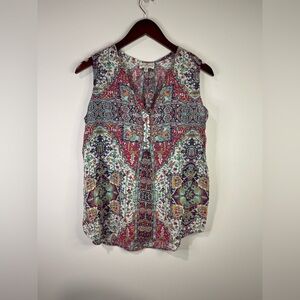 grand & greene sleeveless printed camisole in white, pink, teal and navy